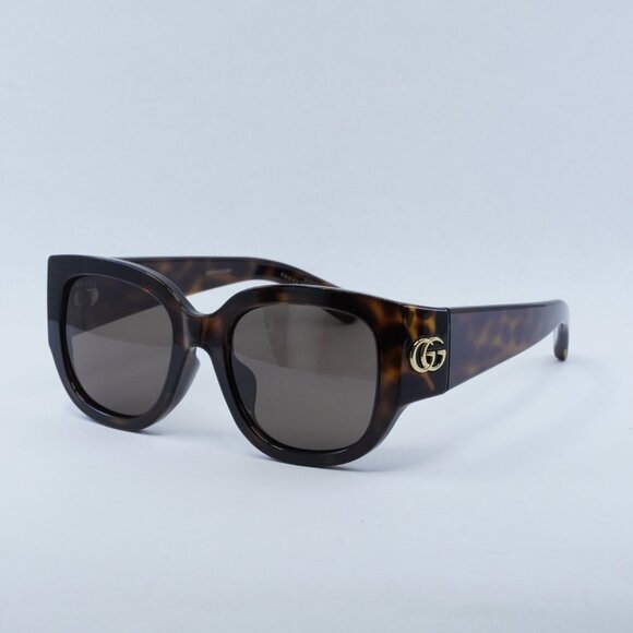 Gucci GG1599SA 002 Sunglasses Dark Havana Cat Eye Frame, Brown Lenses
